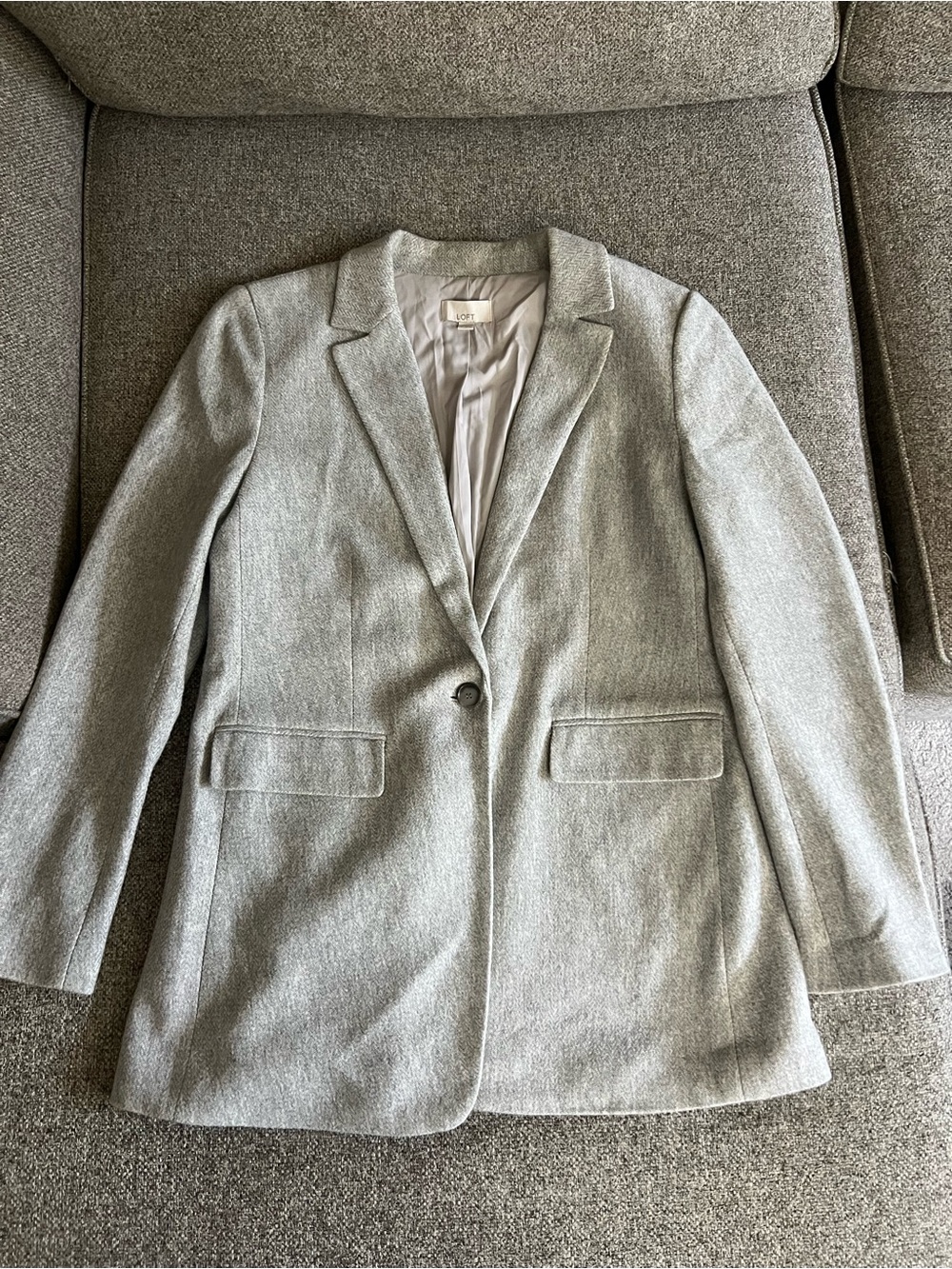 Loft Long Modern Grey Herringbone Pattern Blazer 10